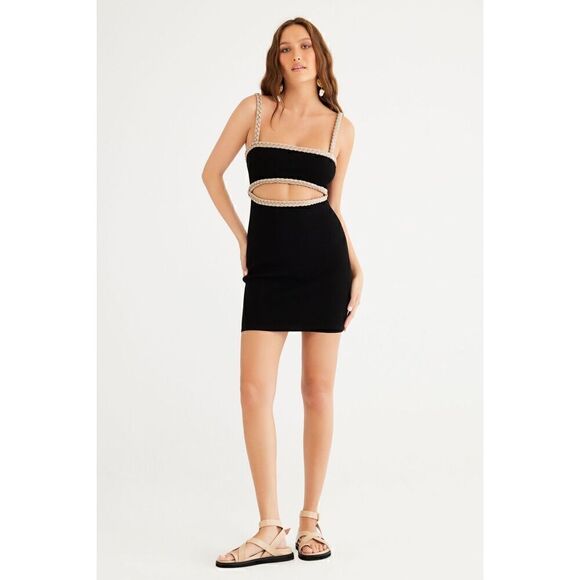 Rumer The Label Riviera Mini Dress Black textured knit size small NWT $399 - Picture 1 of 9